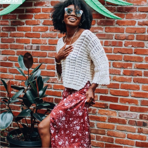 Free People Cozy Pullover Crochet Knit Blouse Ivory Size XL - Picture 4 of 12